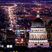 Utah Capitol And State Street At Night Poster