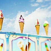 Variety Of Ice Cream Sculptures On Cart Poster