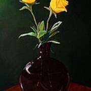 Vase With Yellow Roses Poster