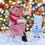 Vintage Christmas Elf Upside Down Snowman Poster