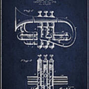 Cornet Patent Drawing From 1901 - Blue Poster