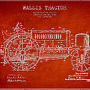 Wallis Tractor Patent Drawing From 1916 - Red Poster