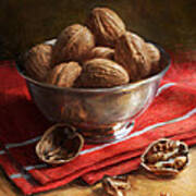 Walnuts On Red Poster