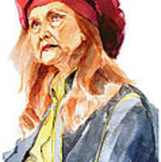 Watercolor Portrait Of An Old Lady Poster