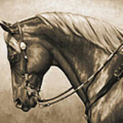 Western Horse Painting In Sepia Poster