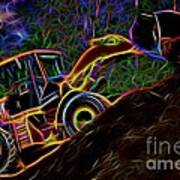 Wheel Loader Moving Dirt - Neon Poster