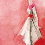 White Dress With Red Belt Fashion Illustration Art Print Poster