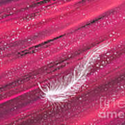 White Spiritual Feather On Pink Streak By Carolyn Bennett Poster