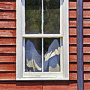White Wood Window Against A Faded Weathered Red Barn Wall Poster