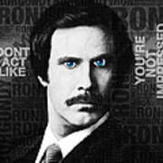 Will Ferrell Anchorman The Legend Of Ron Burgundy Words Black And White Poster