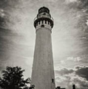 Wind Point Lighthouse Silhouette In Black And White Poster