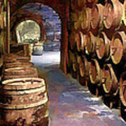 Wine Barrels In The Wine Cellar Poster