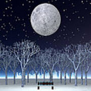 Winter Moon In City Park Poster