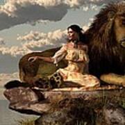 Woman With Lion Poster
