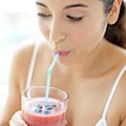 Woman With Smoothie Poster