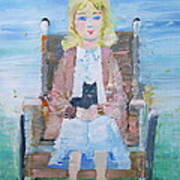 Young Girl-with Cat- On Wheelchair Poster