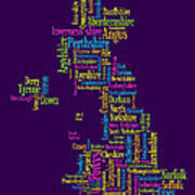 Great Britain Uk County Text Map #1 Poster