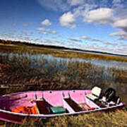 Pink Boat In Scenic Saskatchewan #1 Poster