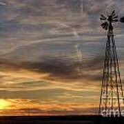 Windmill And Sunset #1 Poster