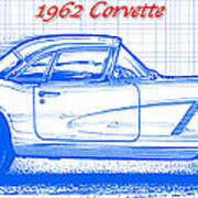 1962 Corvette Blueprint Poster
