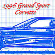 1996 Grand Sport Corvette Blueprint Poster