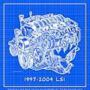 1997 - 2004 Ls1 Corvette Engine Reverse Blueprint Poster