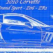 2010 Corvette Grand Sport - Z06 - Zr1 Reverse Blueprint Poster