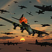 A B-17 Flying Fortress Is Set Ablaze Poster