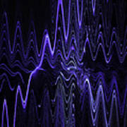 Abstract Digital Blue Waves Fractal Image Black Computer Art Poster