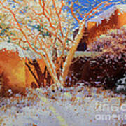 Adobe Wall With Tree In Snow Poster