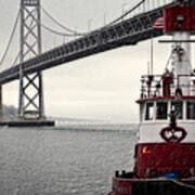 Bay Bridge And Fireboat In The Rain Poster