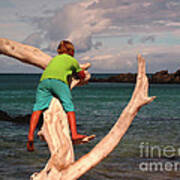 Boy On Driftwood Poster