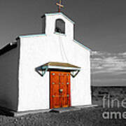 Calera Mission Chapel In West Texas Color Splash Black And White Poster