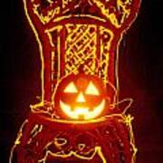 Carved Smiling Pumpkin On Chair Poster