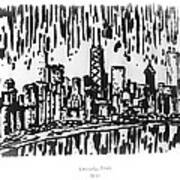 Chicago Great Fire Of 1871 Serigraph Of Skyline Buildings Sears Tower Lake Michigan Hancock Bw Poster