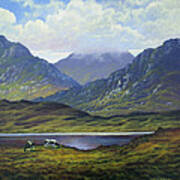 Connemara Landscape With Cattle By Lake Poster