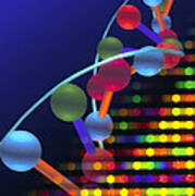 Dna Microarray And Double Helix Poster