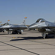 F-16s Line Up At The End Of The Runway Poster