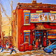Fairmount Bagel Montreal Winter Street Scenes Poster