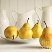 Fresh Pears On Wooden Table Poster