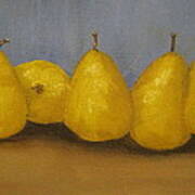 Golden Pears With Blue Poster