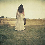 Lady In White Vintage Gown Walking Away Poster