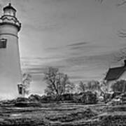Marblehead Lighthouse And Lightkeeper House In Black And White Poster