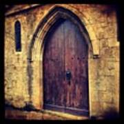 #old #church #door #wooden #stone Poster