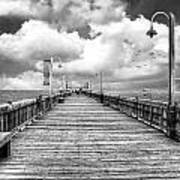 On The Pier At Tybee-bw Poster