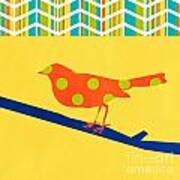 Orange Polka Dot Bird Poster