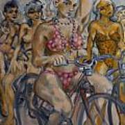Painted Ladies On The Naked Bike Ride Take A Break In View Of The London Eye Poster