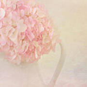 Pink Hydrangea Flowers In White Vase Poster
