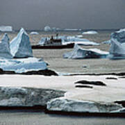 Ship Rrs Bransfield Among Icebergs Poster