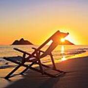 Silhouetted Chair At Sunrise Poster